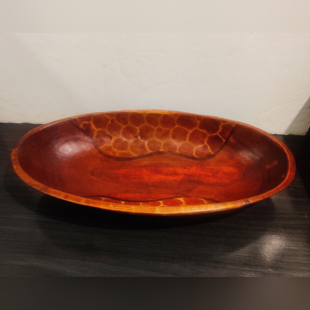 VTG African Wooden Bowl Hand Carved From Kenya 15.5 x 8 Hand Painted Muhuhu Wood